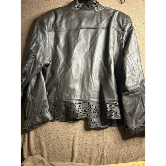 Pamela McCoy Pewter Leather Jacket 2X Lightweight Metallic Moto Style - Picture 8 of 8